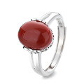 wholesale S925 Sterling Silver Retro Oval Red Agate Inlaid Ring Trendy Versatile Statement Ring-0-4