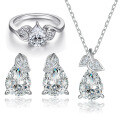 wholesale 925 Silver European and American Fashion Three-Piece Jewelry Set: Ring, Pear-Shaped Earrings, Teardrop Pendant Necklace, Niche Style-0-0