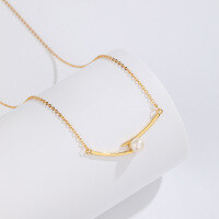 wholesale S925 Sterling Silver European Style Cross Chopsticks Pearl Necklace for Women, Light Luxury Versatile Freshwater Pearl Collarbone Chain-Gold Freshwater Pearl &gt; 925 Silver