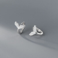 wholesale S925 Sterling Silver Minimalist Fishtail Ear Stud with Diamond Accent, Ins Style Fresh Design Earrings M03382-S925 silver pair without diamonds 925 silver