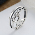 wholesale S925 Sterling Silver Double Layer Star Letter Luck/Pentagram Tassel Chain Ring-0-2