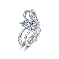 S925 Silver Set with Marquise Moissanite Stackable Rings-Set with 1CT high-carbon diamond  US size 5