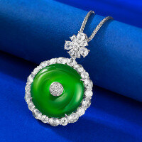 wholesale S925 silver with new emerald-green imperial jadeite pendant and adjustable green chalcedony necklace from Mu Jing Jewelry-N318 Chalcedony Green Peace Buckle 925 Silver