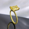 wholesale Metal: S925 Silver Plated Gold Style: European and American New Arrival Simulated Yellow Diamond 7*10 Asscher Cut Pagoda Ring, Ins Fashion-0-2
