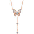 Metal Alloy Delicate Double-Layer Butterfly Collarbone Necklace with Moissanite Long Fringe-0-3