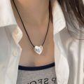 wholesale S925 Sterling Silver Sweet and Cool Black Rope Heart Necklace for Women, Minimalist Fashion, Aloof Style Heart-shaped Collarbone Chain with a Premium Feel-0-0