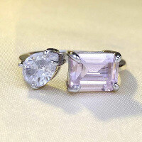 wholesale S925 silver new openable minimalist fashion rectangular ring for women, cross-border hot seller-K048 Pink Diamond Adjustable opening