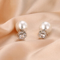 wholesale 925 Sterling Silver French Elegant Camellia Pearl Earrings Detachable Two-Way Wear Earrings for Women Wholesale-Platinum 925 silver