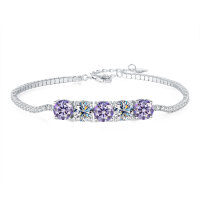 Sterling Silver Cross-Border Four-Prong Moissanite Bracelet-5ct purple and white moissanite