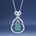 S925 Silver Natural Hazardous Material Blue Water Jade Gourd Pendant-0-0