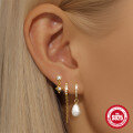 wholesale S925 Sterling Silver Irregular Geometric Petal Tassel Diamond and Pearl Earring Set for Women-0-2
