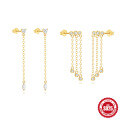 wholesale S925 Sterling Silver Tassel Chain Inlaid with Zircon Diamond Heart Earrings, Korean Style Light Luxury-0-0