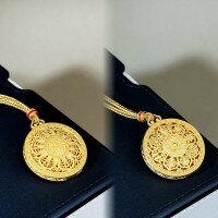 wholesale Metal antique gold-plated hollow pendant necklace with Chinese character "Fu" for men and women, new Chinese-style sweater chain, wholesale for niche design-Eight Treasures Compass with the Chinese Character "Fu"-XL292-T