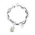wholesale S925 Sterling Silver Spliced Thick Chain Round Plate Rascal Rabbit Small Bead Tassel Bracelet Sweet and Cool Internet Famous Style for Women-0-4