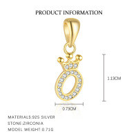 wholesale S925 Sterling Silver, Fashionable And Luxurious Crown Design With Zircon, Diy 26 English Letter Pendant Necklace, Versatile For European And American Styles-Letter O-Single Pendant/Gold 925 Silver
