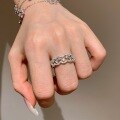 wholesale S925 Sterling Silver French Romantic Lace Single Row Diamond Ring High-end Combination Stackable Ring Row Diamond Pinky Ring Index Finger Ring-0-1