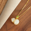 wholesale 925 Sterling Silver Hetian Jade Gourd Necklace for Women, Versatile and High-End, Niche Luxury Autumn Winter Sweater Chain Wholesale-0-1