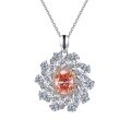 wholesale Metal: 925 Sterling Silver Zoe Fan New Oval 7*9mm Padparadscha Pendant Necklace for Women, European and American Style Luxuriously Set, Ins Fashion-0-4