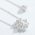 wholesale Sterling Silver New Korean Christmas Gift Snowflake Necklace Simple and Versatile Pearl Pendant Collarbone Chain Wholesale-0-3