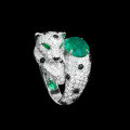 wholesale 925 Silver Gold-Plated Ring with High-Carbon Diamonds, Cartier-Inspired Panther, Muzo Green Oval, Black Enamel, Versatile Jewelry for Women-0-0