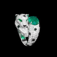 wholesale 925 Silver Gold-Plated Ring with High-Carbon Diamonds, Cartier-Inspired Panther, Muzo Green Oval, Black Enamel, Versatile Jewelry for Women-Muzo Green 110 catties or less US size 6 (Hong Kong size 12-13 EU size 52) Ring length about 52MM