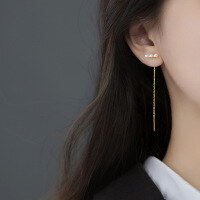 wholesale S925 silver minimalist long synthetic pearl earrings for women, elegant and ladylike one-word earrings G9422-S925 Silver Ear Thread Gold>925 Silver