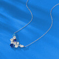 wholesale Metal S925, Zhuo Zhi Fan Jewelry Flower Cluster Full Diamond Pendant Fashion Blue Diamond Necklace Collarbone Chain Light Luxury High-End Sense-0-2