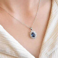 wholesale 925 Silver, ZHUO ZHI FAN Jewelry New Simulated Sapphire Pendant with Diamond Inlaid Necklace, INS-0-3