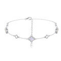 wholesale S925 Sterling Silver Double Four-Leaf Clover Ankle Bracelet Necklace Collarbone Chain for Women with Natural Freshwater Shell-0-26