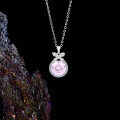 Sterling Silver Gilded Sweet Bird Nest Necklace with Pink Teardrop Crystal Zircon Vine Chain-0-1