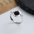 wholesale S925 sterling silver black enamel round Roman numeral ring, ELLE magazine style versatile fashion index finger ring-0-0