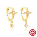 wholesale S925 Sterling Silver Hexagram Earrings with Elegant Floral Accents and Crystals for Layered Everyday Wear-0-5
