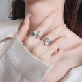 wholesale S925 sterling silver vintage pearl-inlaid leaf-shaped open ring, fresh pastoral style luxury index finger ring-0-3