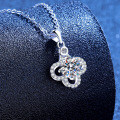 Sterling Silver Three-Petal Flower Moissanite Necklace, Fashionable and Elegant-0-0