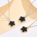 wholesale 925 Sterling Silver Black Agate Five-Leaf Clover Flower Earrings and Necklace Set, High-End Fashion Ins Cross-Border Jewelry Set-0-1