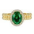 wholesale S925 Sterling Silver New Style Simulated 2-Carat Emerald Ring with High Carbon Diamonds, Unique Design and Elegant-0-4