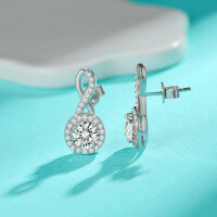 wholesale S925 Sterling Silver Cross-Border 1-Carat Moissanite Stud Earrings, Advanced Fashion Earrings with Simple and Elegant Temperament for Wholesale-1 carat + 1 carat (zircon) earrings 925 silver