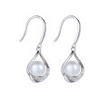 wholesale S925 Sterling Silver Water Drop Freshwater Pearl Earrings for Women, Minimalist Vintage Elegant Hook Earrings for Face Slimming-0-4