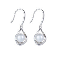 wholesale S925 Sterling Silver Water Drop Freshwater Pearl Earrings for Women, Minimalist Vintage Elegant Hook Earrings for Face Slimming-ES012272 925 silver