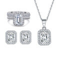 wholesale S925 Sterling Silver European-Style Three-Piece Jewelry Set with Square Zircon Earrings, Stackable Rings, and Necklace-0-14