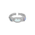 wholesale S925 Sterling Silver Open-Ended Ring with Micro-Paved Zircon, Moonstone, and Textured Finish, Korean Version Ins Niche Design-0-5