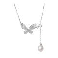 wholesale S925 Sterling Silver Butterfly Pendant Tassel Necklace for Women, Minimalist Niche Luxury Design Sense Choker-0-4
