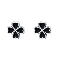 wholesale S925 Sterling Silver Minimalist Style Four-Leaf Clover Stud Earrings, Dainty and Versatile Women's Earrings-011R/approx. 1 gram/pair 925 silver