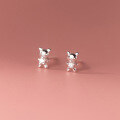 wholesale S925 silver cute bear stud earrings for women, small and delicate student diamond-encrusted animal earrings M04190-0-4