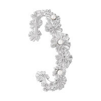 wholesale S925 Sterling Silver Vintage Korean-style Floral Inlay Pearl Zirconia Bracelet for Women with Personality and Elegance-Platinum 925 silver