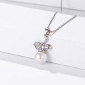 wholesale S925 Sterling Silver Korean New Leaf Collarbone Chain Pearl Necklace Accessory Fashionable Micro-Inlaid Zircon Shell Pearl Pendant for Women-0-1