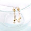 wholesale 18K Gold Sweet and Cute Girly-style Heart Design Freshwater Pearl Ear Threads with 9K Gold Empty Settings and Moissanite DIY Accessories-0-3
