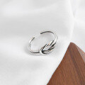 wholesale S925 Sterling Silver AR975 Korean Style Fashion Double Knot Distressed Vintage Minimalist Open Ring-0-1