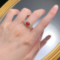 wholesale 925 Silver Gold-Plated Live Stream Style Ring with 6*8mm Plump Pigeon Blood Red Cabochon Old Money Aesthetic Ring for Women, Available for Dropshipping-0-3