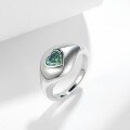 wholesale Metal: Sterling Silver Plated with 18k White Gold, 65mm Heart-Shaped Blue-Green Moissanite Unisex Ring for European and American Cross-Border Charity-0-1